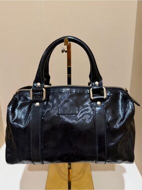 GUCCI GG Imprime Joy Small Mini Boston Bag Black Glossy Leather Guccissima